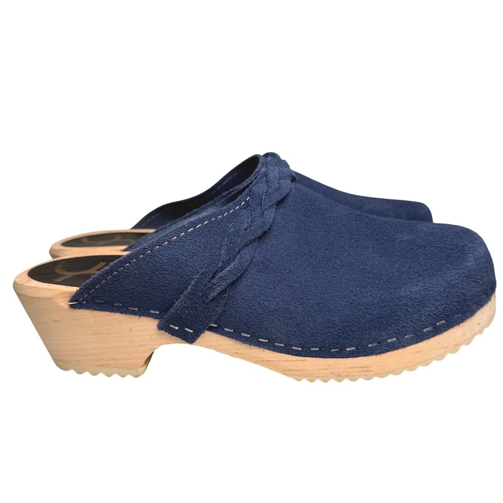 Cape Clogs Navy Blue Suede Swedish Wood Clog Mules 38 Scandinavian Minimalist - Picture 4 of 12
